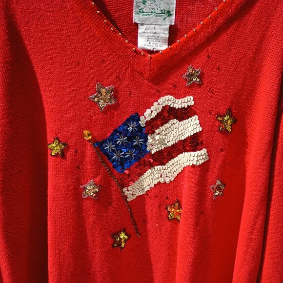 THE QUACKER FACTORY Sweater Womens 1X Red Patriotic Christmas American Flag NWT - Picture 7 of 15
